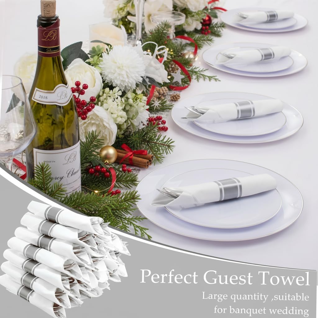 Supernal 120pack Silver Plastic Silverware,Rolled Plastic Silverware,Pre Rolled Napkins with Cutlery Set,Wrapped Disposable Cutlery Set with Napkin Perfect for Mother's Day, Birthday, Wedding,Catering - Image 4