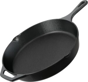 Utopia Kitchen Premium Cast Iron Skillets 12 Inch, Chef's Pan, Pre-Seasoned Frying Pan, Stovetop, Oven, Campfire and Grill Large Skillet, Even Heat Distribution Multipurpose Cast Iron Pan - Black
